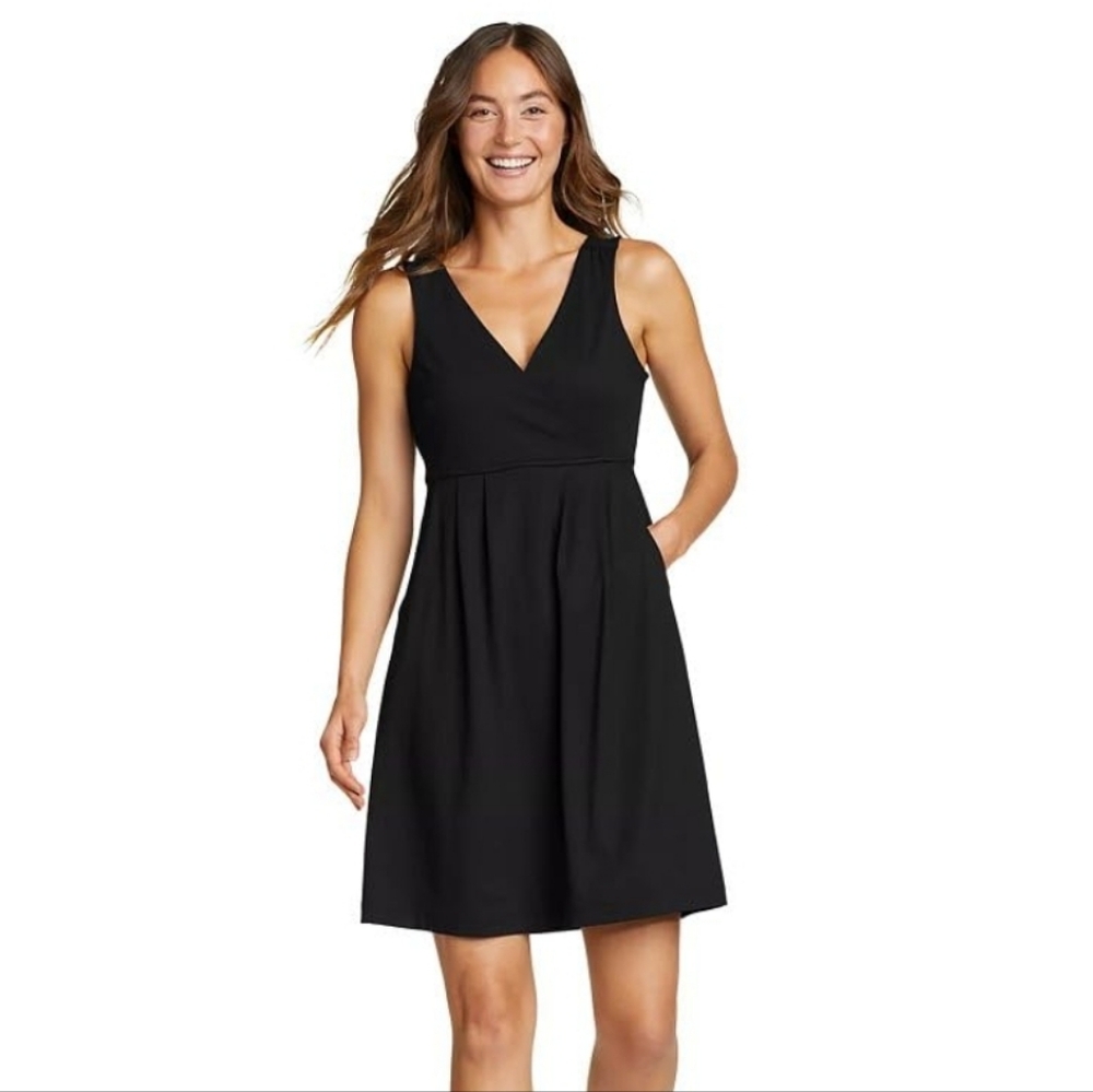 Eddie Bauer Aster Crossover Dress Soft Knit Sleeveless Black Women's Size XL